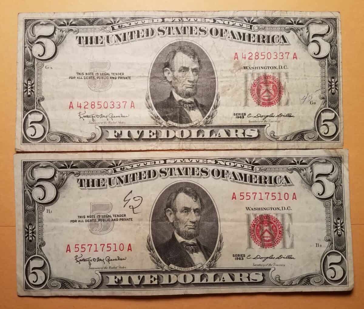 1963 5 Dollar Bill Value Are Bills With Red And Green Seals Worth Money