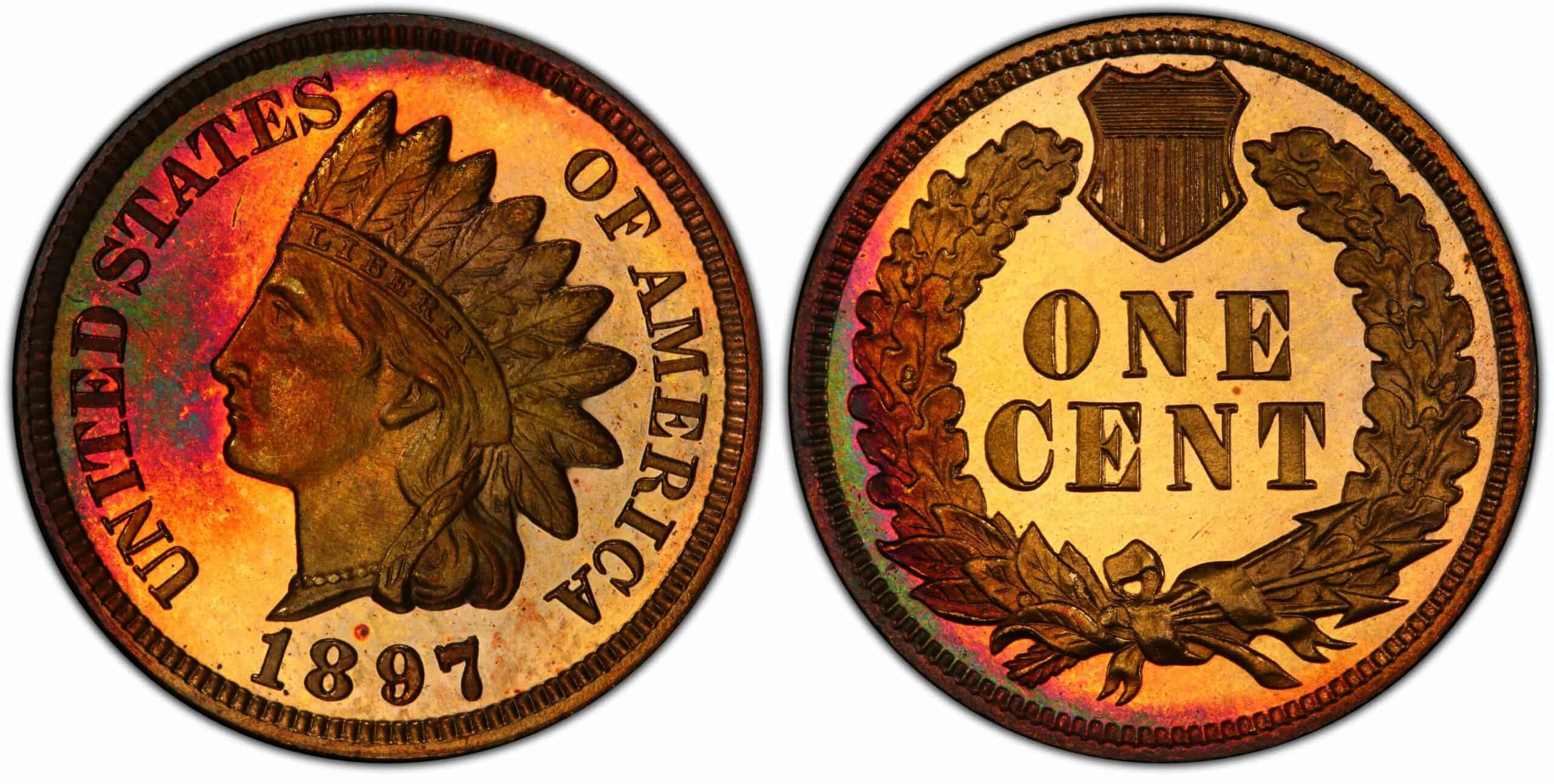 1897 No Mint Mark Indian Head Proof Penny Value (P)