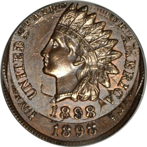 1898 (P) No Mint Mark Indian Head Penny, Double Struck, Second Strike Off-Center