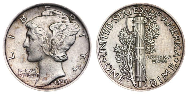 1924 Dime Details