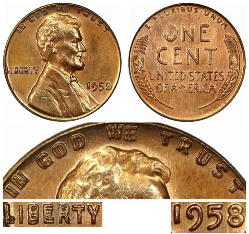 1958 (P) No Mint Mark Wheat Penny, Double Die Obverse