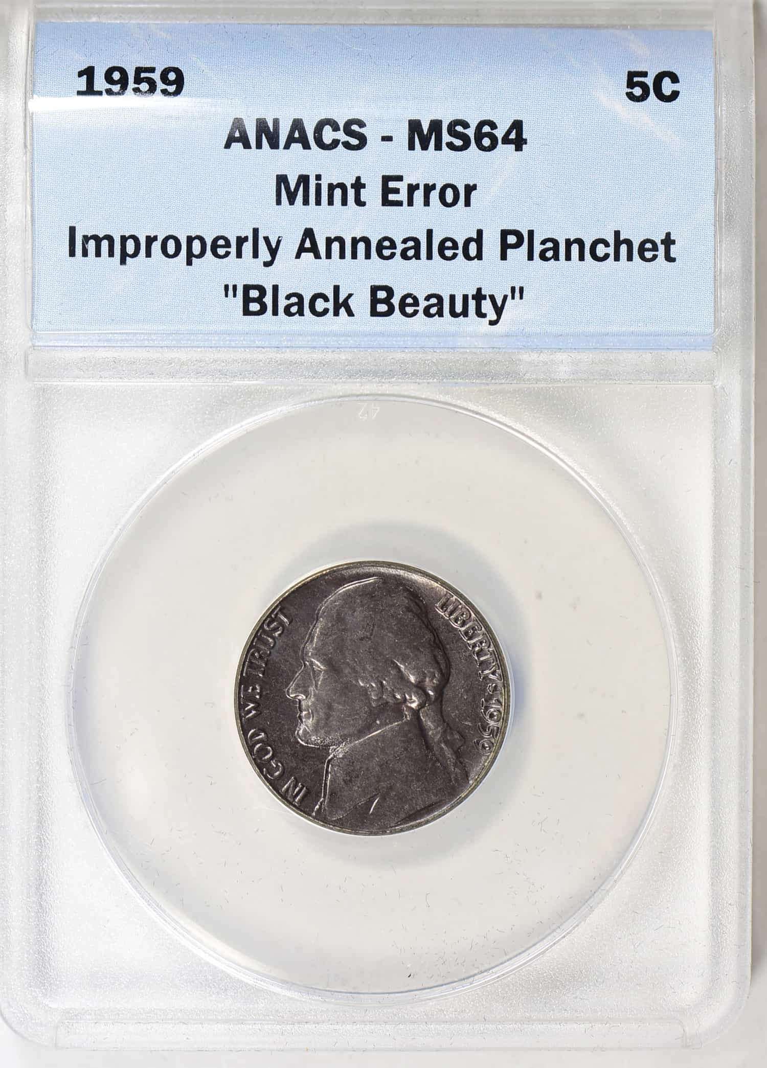 1959 Nickel Black Planchet Error