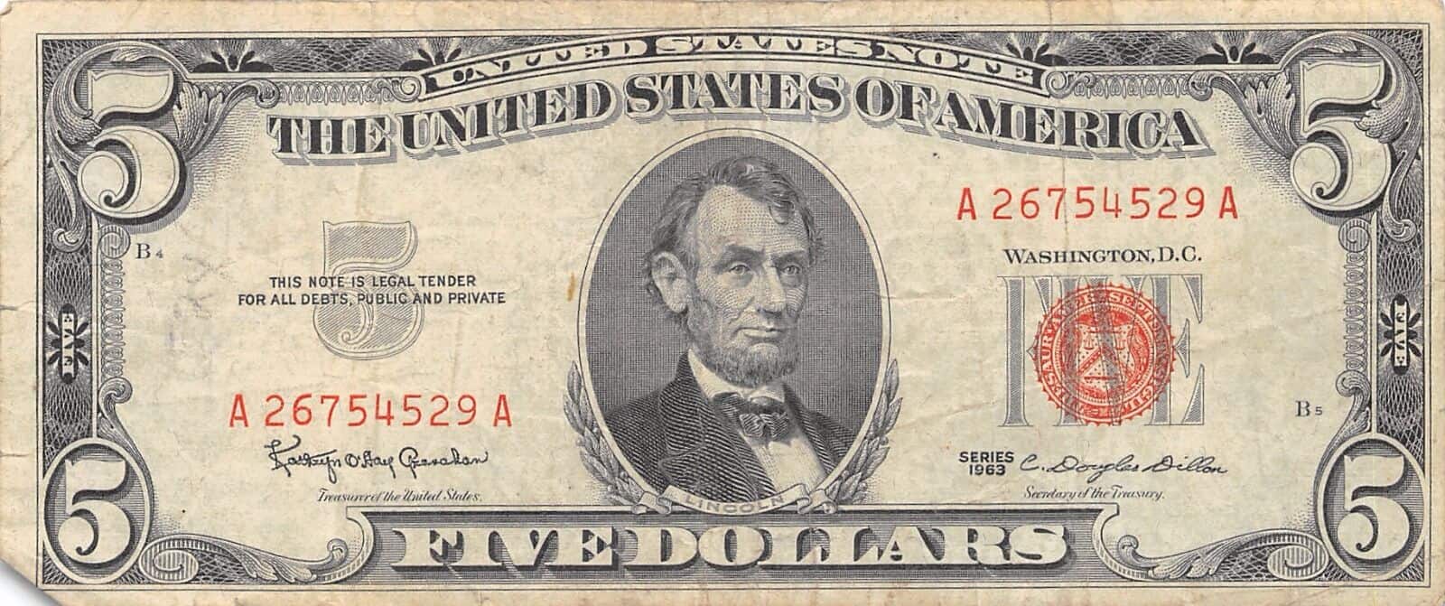 1963 $5 dollar bill value