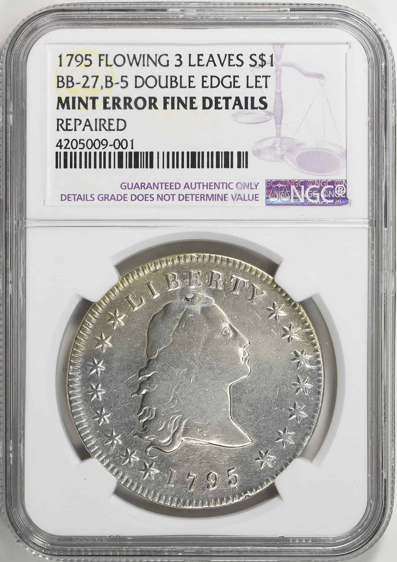 1795 Silver Dollar doubled edge lettering error