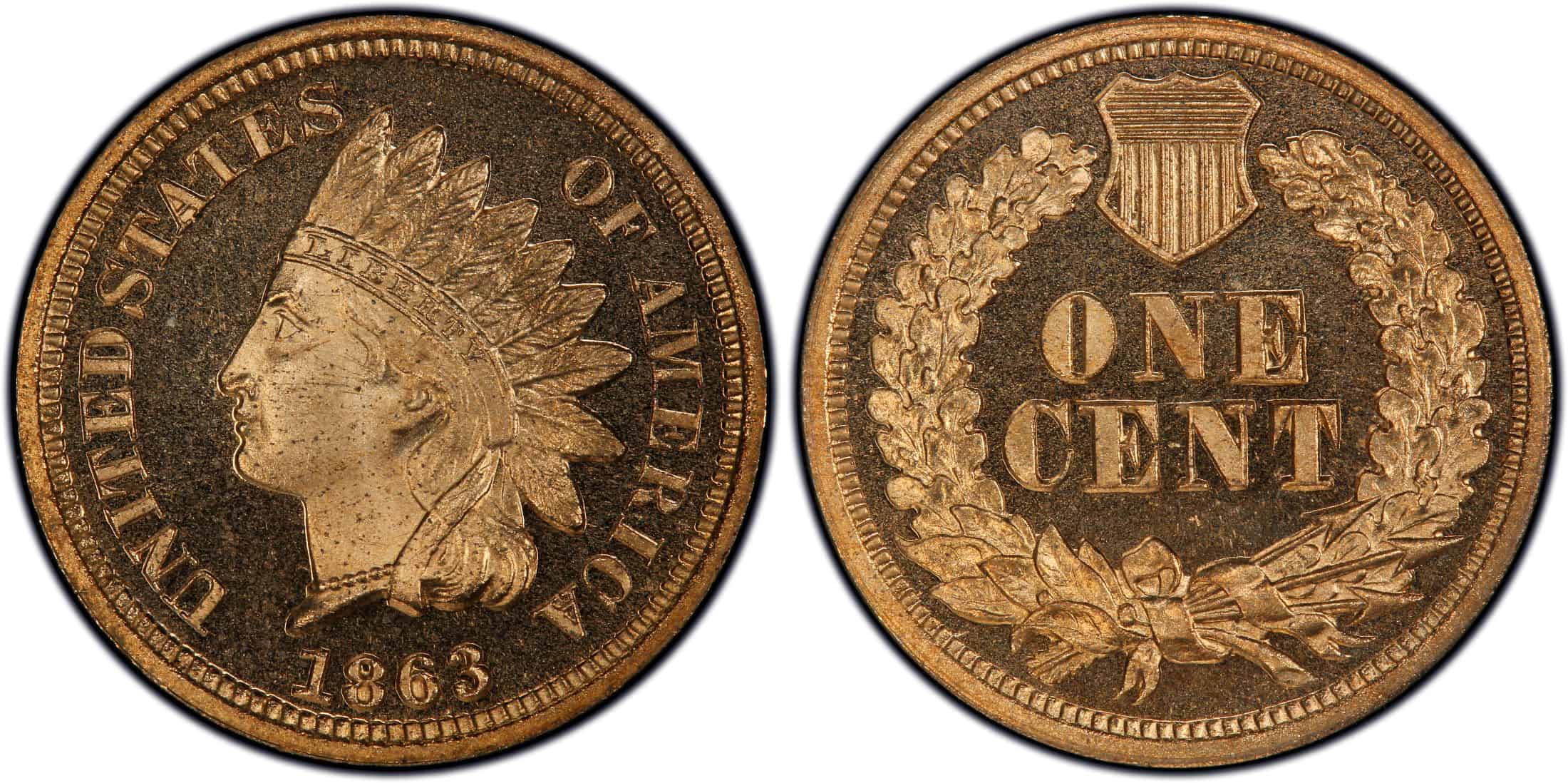 1863 No Mint Mark Proof Indian Head Penny Value (CAM/DCAM)