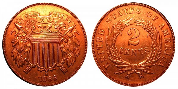1866 "No Mint Mark" Two Cent Piece