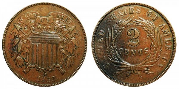 1868 "No Mint Mark" Two Cent Piece