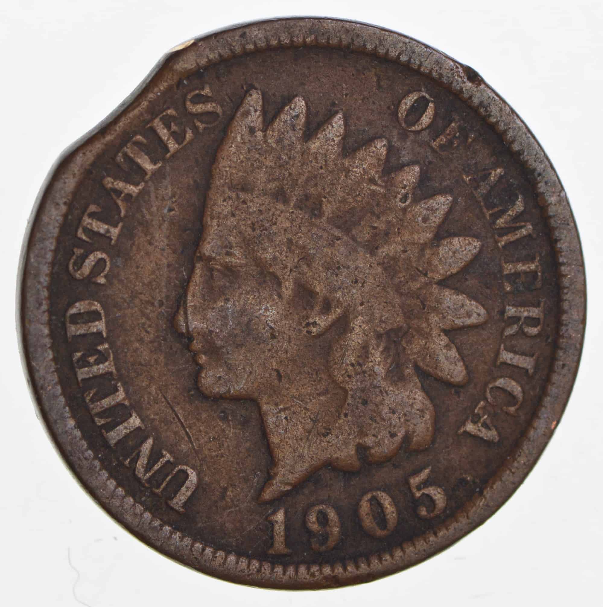 1905 Indian Head penny clipped planchet 