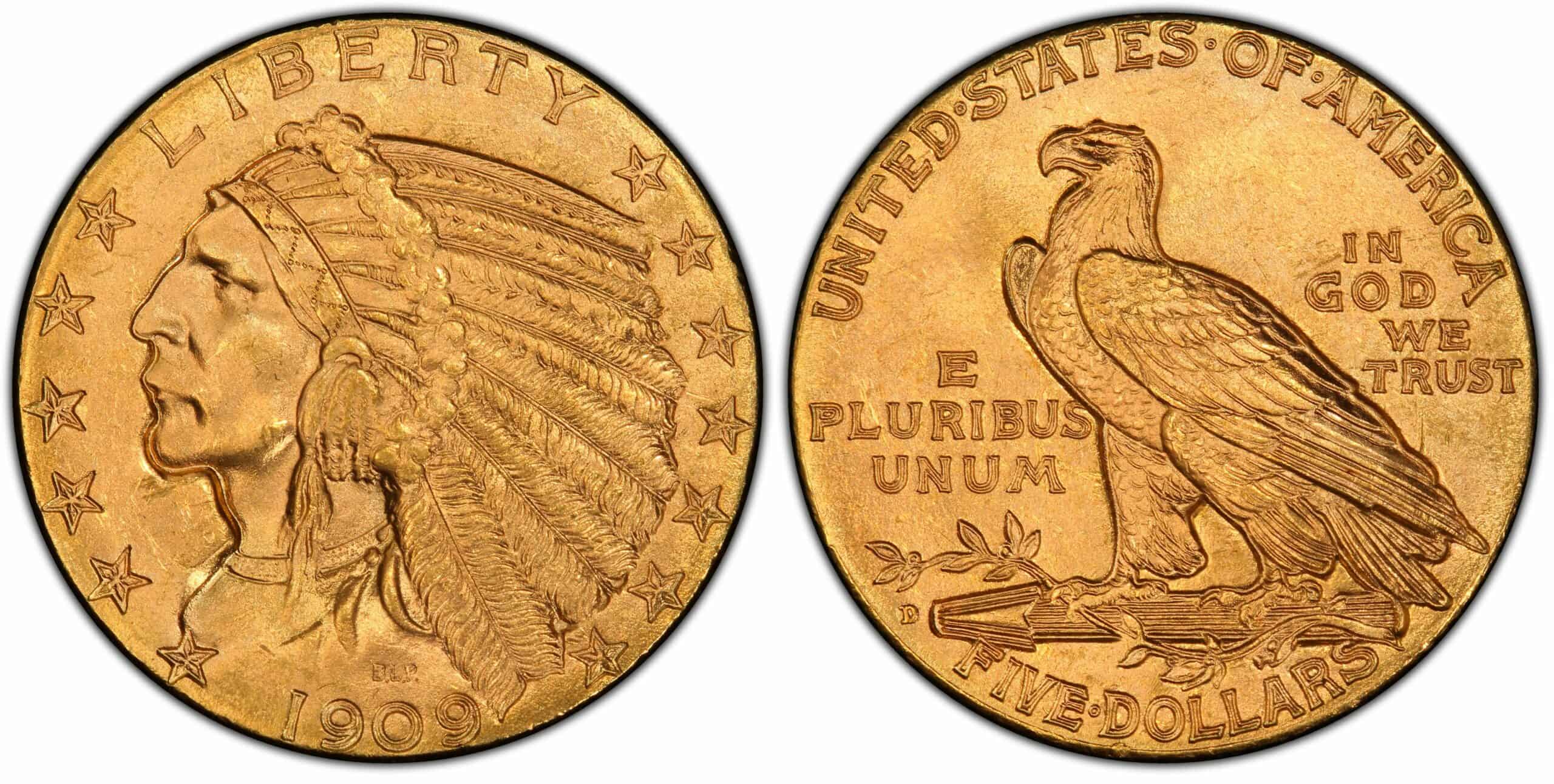 1909-D Indian $5 gold coin