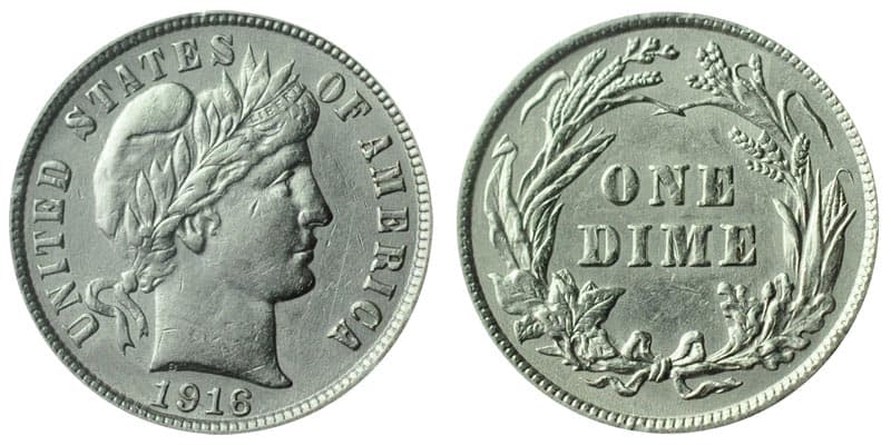 1916 Barber Dime No Mint Mark Value