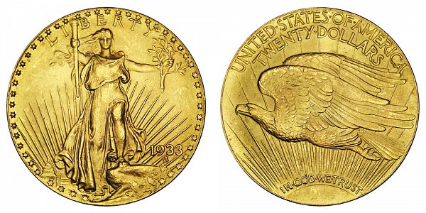 1933 "No Mint Mark" 20 Dollar "Saint Gaudens" Gold Coin