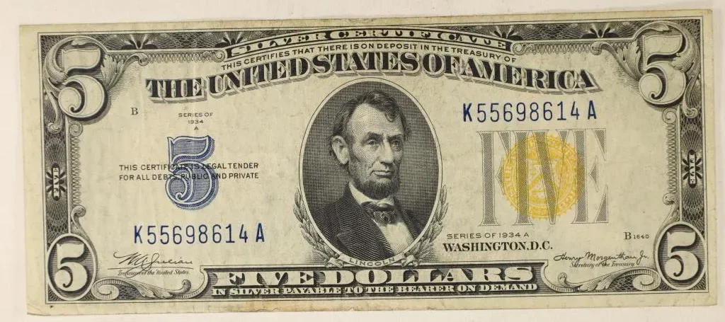 1934 A North Africa $5 Dollar Bill (Yellow Seal)