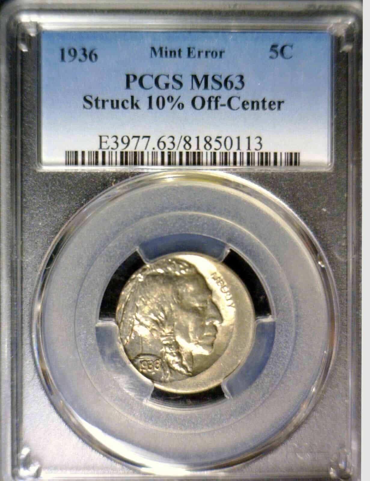 1936 Buffalo Nickel Off-Centre Strike