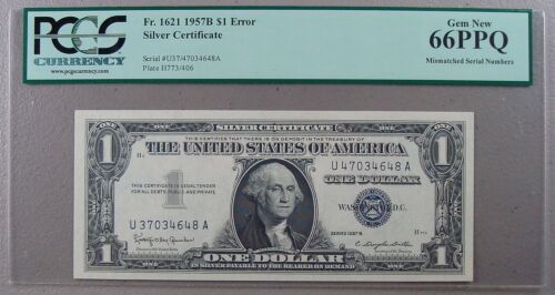 1957 Silver Certificate Dollar Bill Mismatched Serial Numbers
