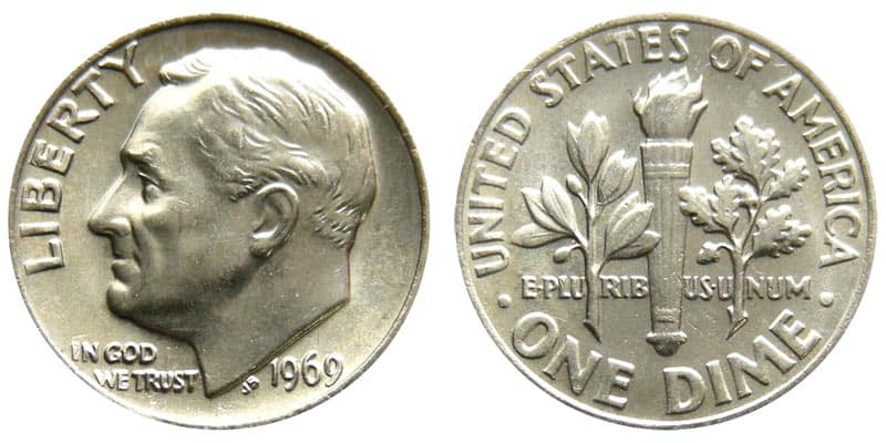 1969 No Mint Mark Roosevelt Dime Value