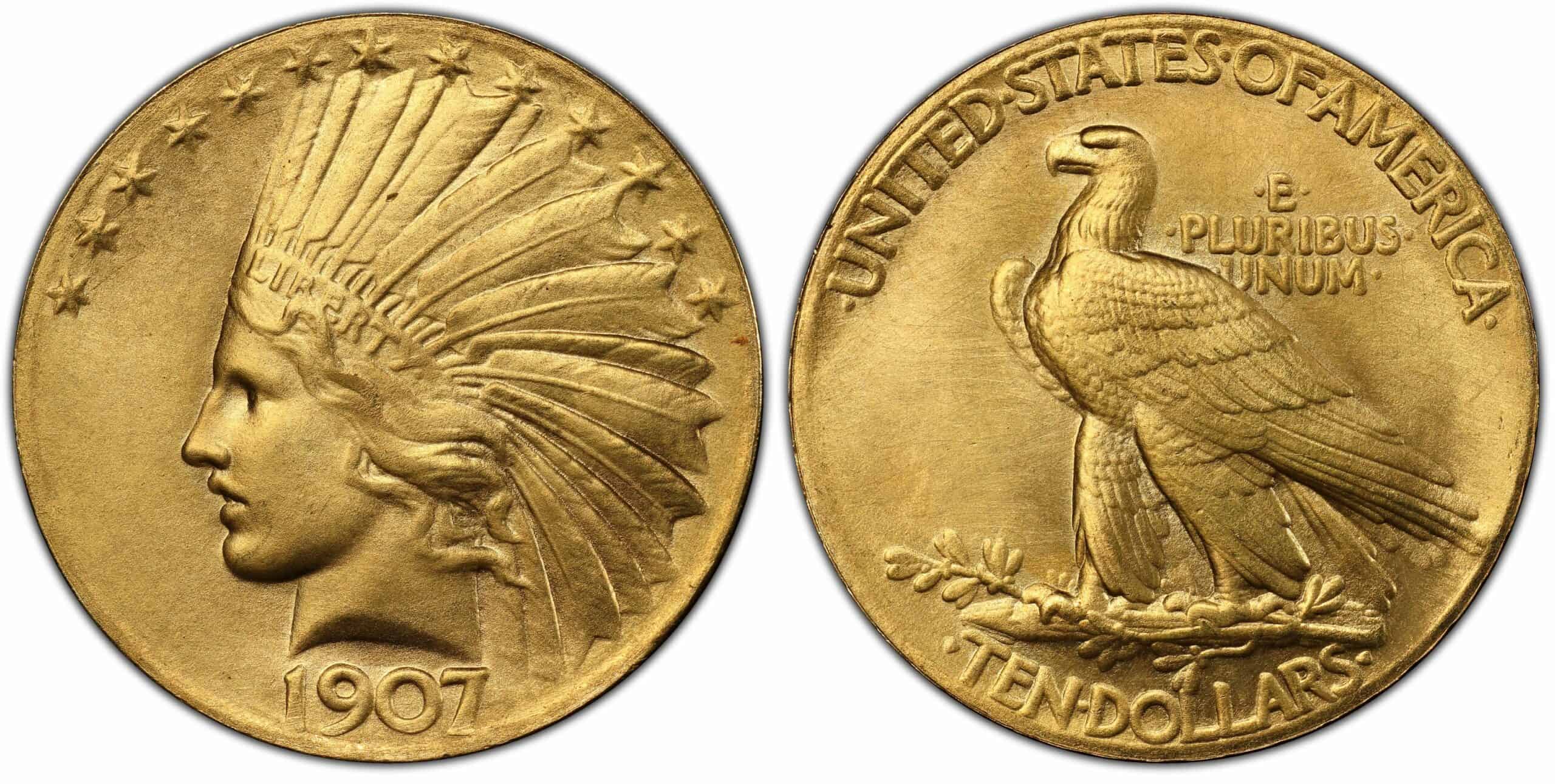 Indian Head Ten Dollar Coin with a "Wire Rim" (1907)