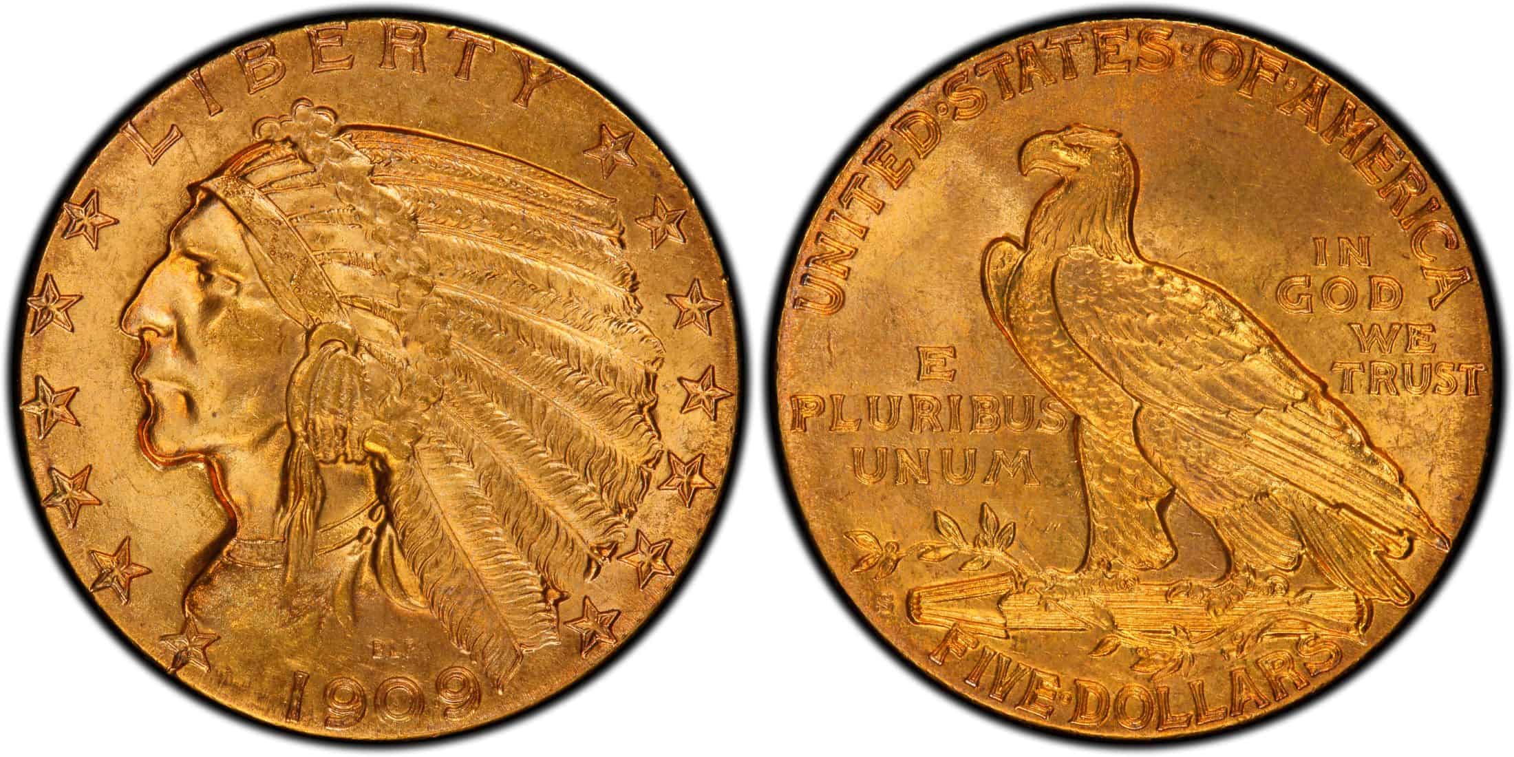 The 1909-S Indian $5 gold coin